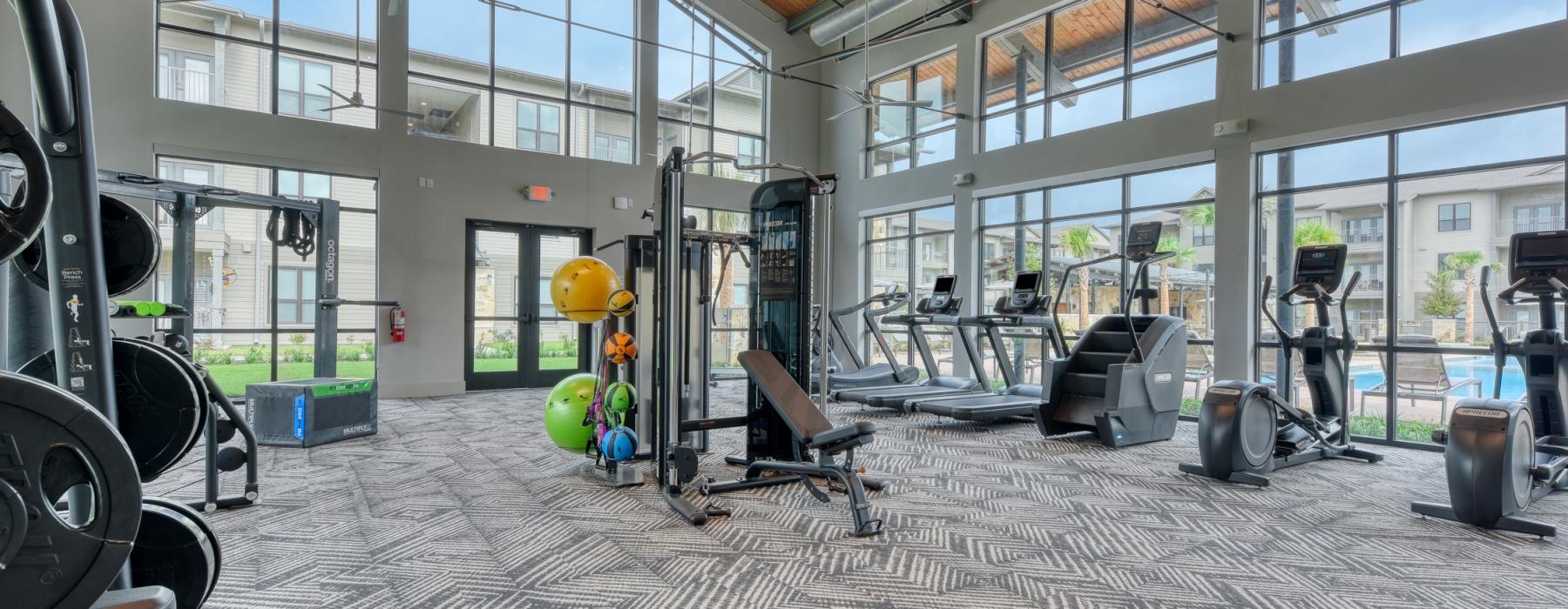 a gym with exercise equipment