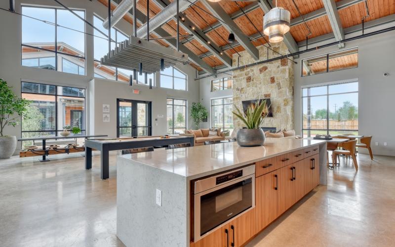 a kitchen with a large island